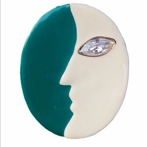 Vintage 1980s Lancetti Italy brooch moon enamel teal & white enamel